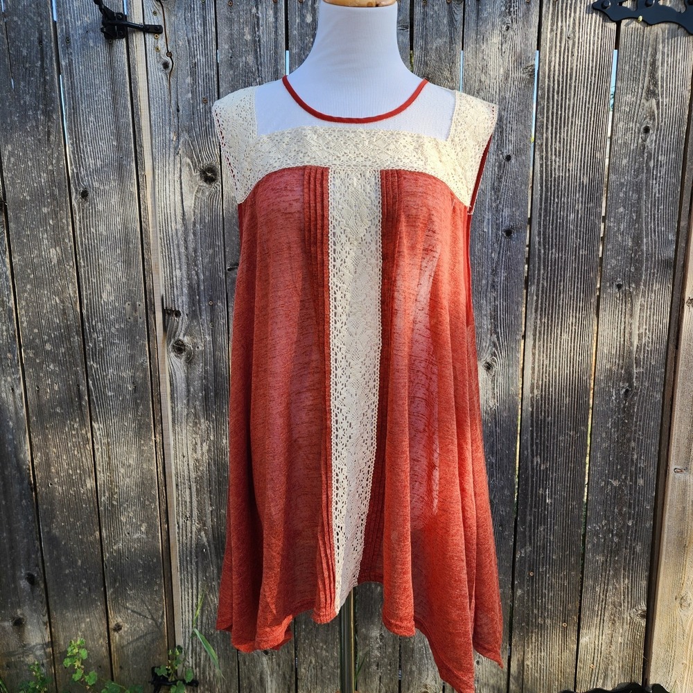 Ryu Boho Lace Crochet Handkerchief Hem Tunic Tank Top Womens 1X Festival Fairy